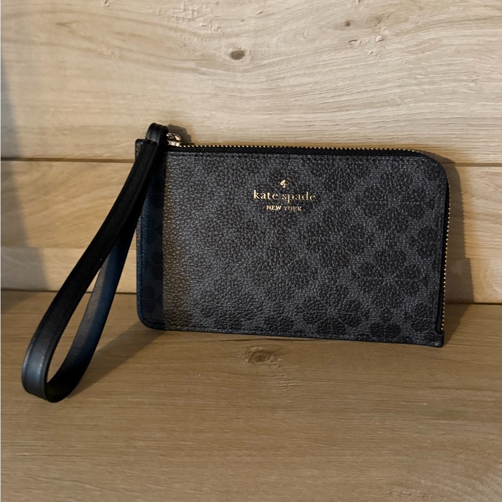 Kate Spade Black Flower Small Card Holder Wristlet
